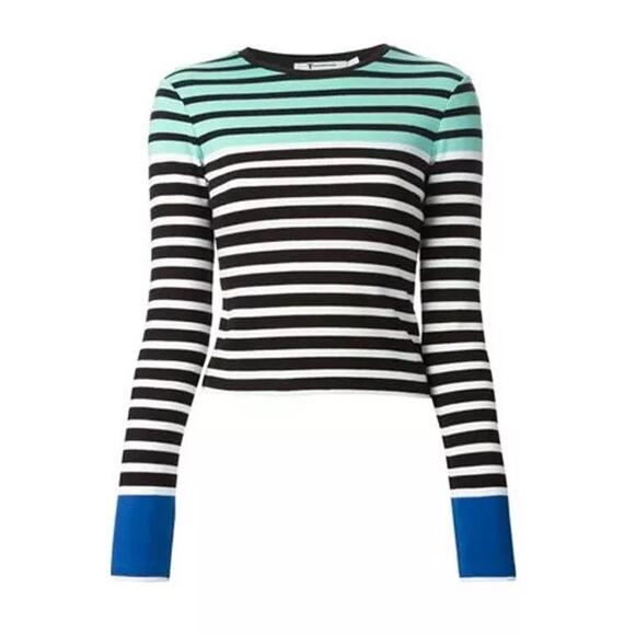 T by Alexander Wang Striped Crew Neck Knit Crop Top Size XS - Picture 1 of 6